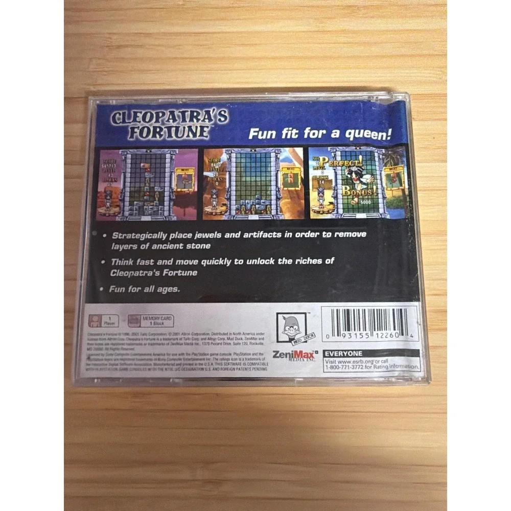 PS1 Cleopatra's Fortune CIB Water Damaged Manual Untested Puzzle Game